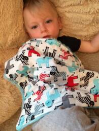 "Cute Cotton Zebra Mini Baby Blanket Turquoise Minky ""Tiki Kai"