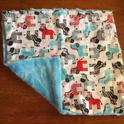 "Cute Cotton Zebra Mini Baby Blanket Turquoise Minky ""Tiki Kai" - thumbnail 3