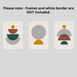 Earth Tone Geometric Set Of 3 Unframed Wall Print, Abstract Shapes, Home Decor, Mid Century Modern Art, Green Brown Mustard - thumbnail 3