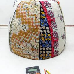 Floral Kantha Bean Bag Chair Handmade Cotton Ottoman Pouf - thumbnail 2
