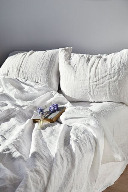 Simple White Complete Linen Bed Set, Duvet Cover, Flat Sheet, Pillowcases. Extra Fast Shipping - image 1