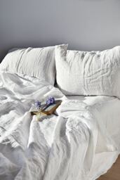 Simple White Complete Linen Bed Set, Duvet Cover, Flat Sheet, Pillowcases. Extra Fast Shipping