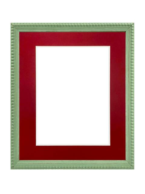 Crown Pea Green Photo Frame With Red Mount, Wooden Bobbin Distressed - image 1