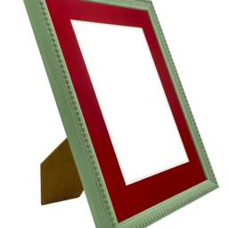 Crown Pea Green Photo Frame With Red Mount, Wooden Bobbin Distressed - thumbnail 3