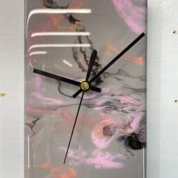 Narrow Grey Pink & Black Abstract Resin Wall Clock, Long Modern Unusual Home Decor, Luxury Clocks - thumbnail 2
