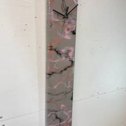 Narrow Grey Pink & Black Abstract Resin Wall Clock, Long Modern Unusual Home Decor, Luxury Clocks - thumbnail 4