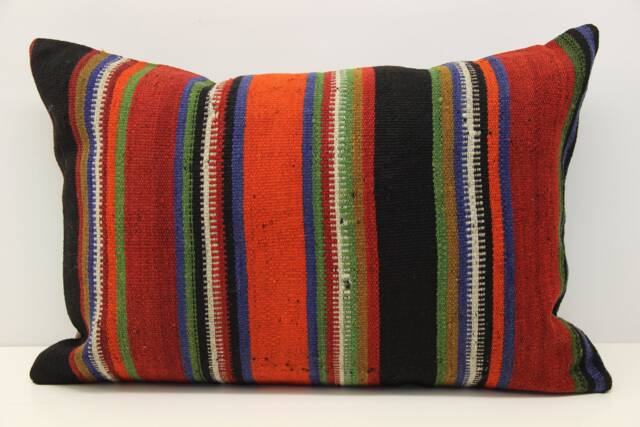 Turkish Kilim Pillow Cover 16x24, Novelty Lumbar Cushion - image 1