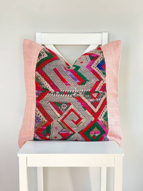 Vintage Embroidered Silk Textile Ethnic Piece Of Tradition Costume Pillow Cover - image 1
