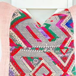 Vintage Embroidered Silk Textile Ethnic Piece Of Tradition Costume Pillow Cover - thumbnail 2
