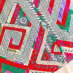 Vintage Embroidered Silk Textile Ethnic Piece Of Tradition Costume Pillow Cover - thumbnail 3