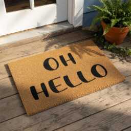 Oh Hello Doormat, Funny Welcome Mat, Housewarming Gift, New Home Present, Front Porch Decor, Coir Door Doormats - thumbnail 1