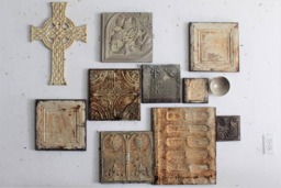 Vintage Ecru Rusty Metal Tile Wall Relief Mixed Media Sculpture Collage Shabby Chic Boho Whites Distressed Texture Artifacts Art Modern - thumbnail 1