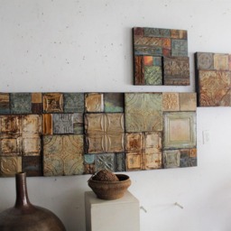 Vintage Ecru Rusty Metal Tile Wall Relief Mixed Media Sculpture Collage Shabby Chic Boho Whites Distressed Texture Artifacts Art Modern - thumbnail 4