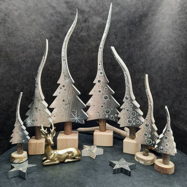Sale Elegance in Pearl White & Grey With Stars Or Mosaic, A Glittering Christmas Tree, Hand-Painted Made Of Wood - image 1