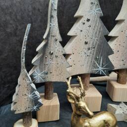 Sale Elegance in Pearl White & Grey With Stars Or Mosaic, A Glittering Christmas Tree, Hand-Painted Made Of Wood - thumbnail 2