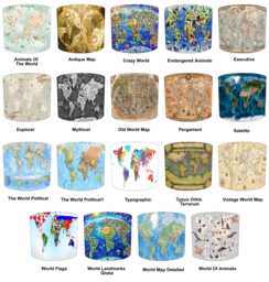 Atlas World Maps Drum Lampshade For Ceiling Light Shades Pendants Or Bedside, Table Lamp Bases