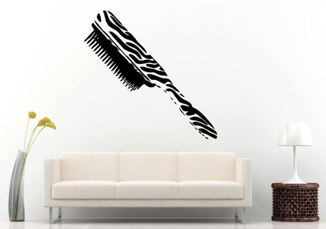 Hair Brush Tool Device Equipment Zebra Design Like Unique Barber Salon Spa Wall Decal Vinyl Sticker Mural Room Decor L814 - image 1