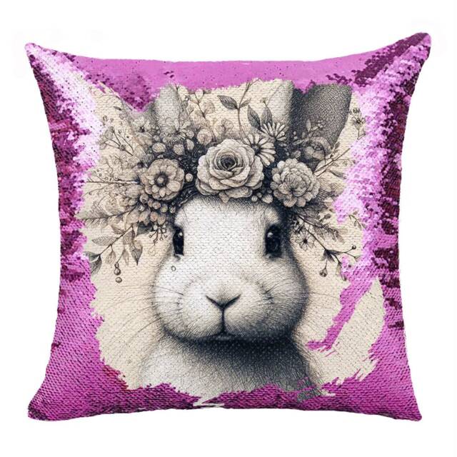 Custom Bunny Sequin Pillow - Personalized Rabbit Art Magic Cushion Cover Kids Gift - image 1