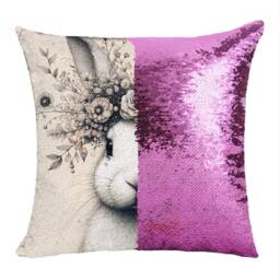 Custom Bunny Sequin Pillow - Personalized Rabbit Art Magic Cushion Cover Kids Gift - thumbnail 2