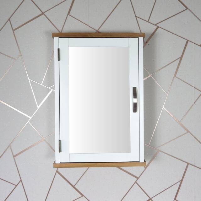White Painted Wall Mounted Mirrored Bathroom Cabinet - Overhead Unit With Shelf 351P - image 1