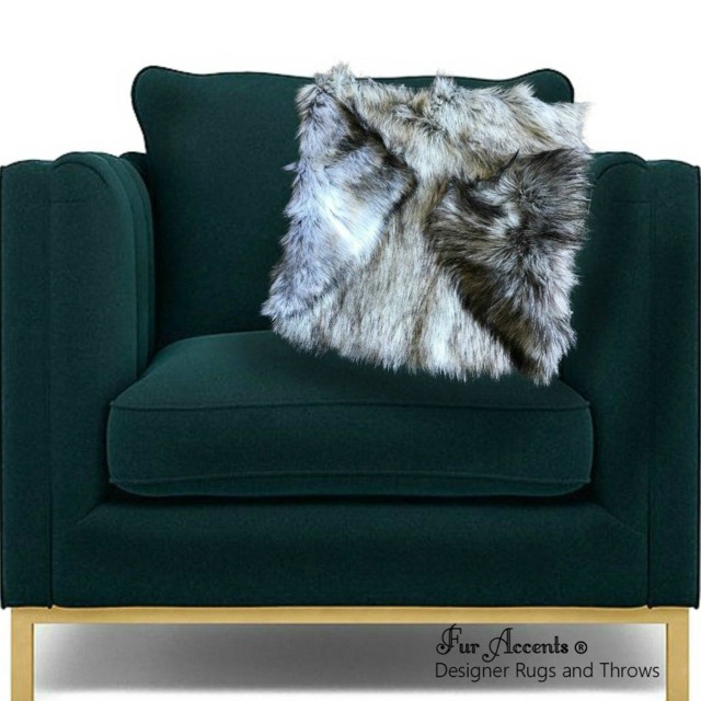 Plush Gray Wolf Faux Fur Pillow Sham - Designer Throw Cover - image 1
