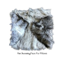 Plush Gray Wolf Faux Fur Pillow Sham - Designer Throw Cover - thumbnail 2