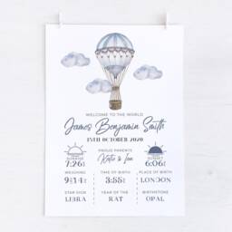 Digital Personalised New Baby Print/Birth Details Stats Nursery Hot Air Balloon - thumbnail 3