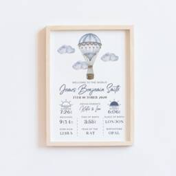 Digital Personalised New Baby Print/Birth Details Stats Nursery Hot Air Balloon - thumbnail 2