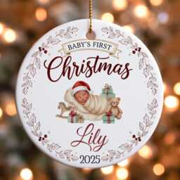 Baby's First Christmas Ornament, Personalised Name Bauble, Baby Gift 2025 - thumbnail 1