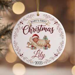Baby's First Christmas Ornament, Personalised Name Bauble, Baby Gift 2025 - thumbnail 3