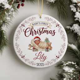 Baby's First Christmas Ornament, Personalised Name Bauble, Baby Gift 2025 - thumbnail 2