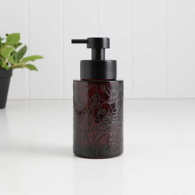 250Ml Amber Glass Soap Dispenser With Black Artistic Wrap - Refillable Pump Bottle Sustainable Eco Design For Modern Bathrooms - image 1