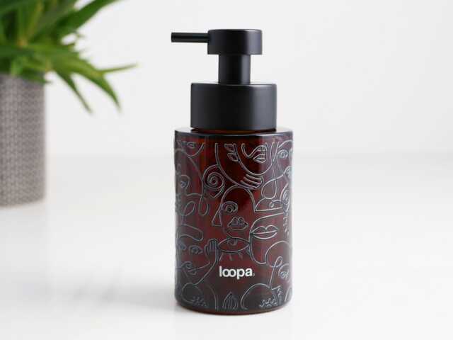 250Ml Amber Glass Soap Dispenser With Black Artistic Wrap - Refillable Pump Bottle Sustainable Eco Design For Modern Bathrooms - image 1