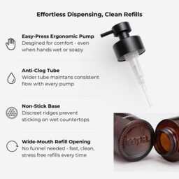 250Ml Amber Glass Soap Dispenser With Black Artistic Wrap - Refillable Pump Bottle Sustainable Eco Design For Modern Bathrooms - thumbnail 3