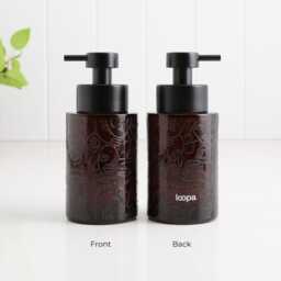 250Ml Amber Glass Soap Dispenser With Black Artistic Wrap - Refillable Pump Bottle Sustainable Eco Design For Modern Bathrooms - thumbnail 2