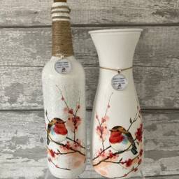 Robin Vase, With Charm - Decouoage, Gifts, Xmas Robins Appear When Loved Ones Are Near - thumbnail 3