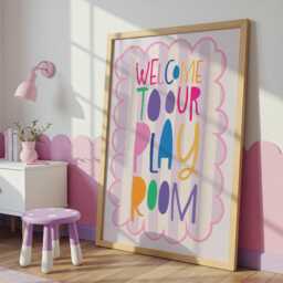 Welcome To Our Playroom Print, Pink Playroom Sign, Rainbow, Sister Wall Art, Girls Decor - thumbnail 1