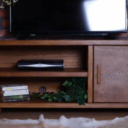 Handcrafted Oak Tv Stand With Cupboard, Media Console - Walnut Finish - thumbnail 3