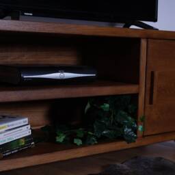 Handcrafted Oak Tv Stand With Cupboard, Media Console - Walnut Finish - thumbnail 4