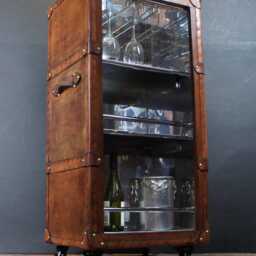 Hand Dyed Leather Cocktail Bar Serving Trolley With Wheels - Luxury Drinks Cabinet Home Decor - thumbnail 3