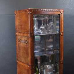 Hand Dyed Leather Cocktail Bar Serving Trolley With Wheels - Luxury Drinks Cabinet Home Decor - thumbnail 2