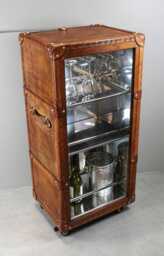 Hand Dyed Leather Cocktail Bar Serving Trolley With Wheels - Luxury Drinks Cabinet Home Decor - thumbnail 1