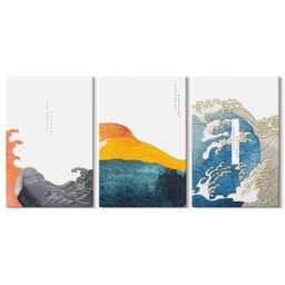 Set Of 3 Canvas Prints - Waves in Japanese Graphic Style, Blue Picture Print, Artwork Wall Decor - thumbnail 1