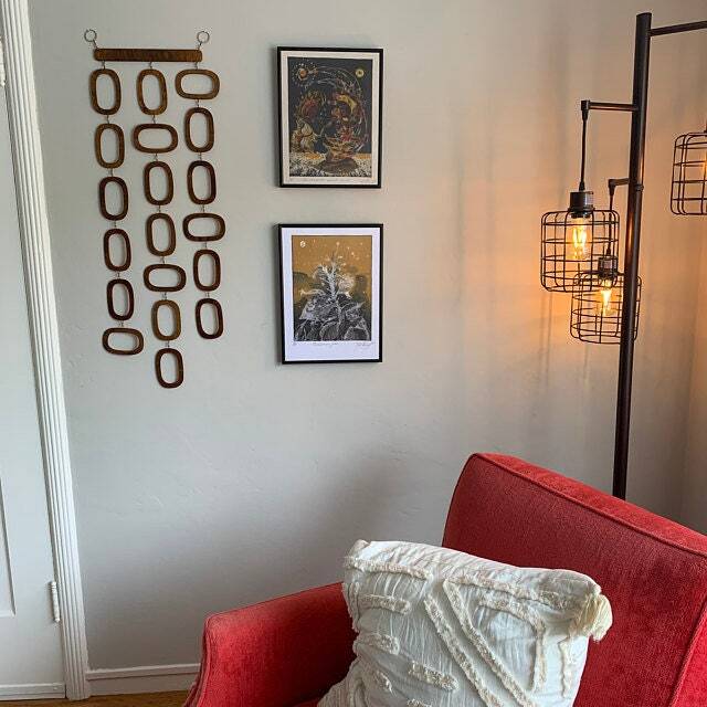 Mid Century Modern Wood Wall Hanging Retro Geometric Decor - 34x11 - image 1