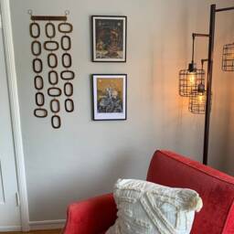 Mid Century Modern Wood Wall Hanging Retro Geometric Decor - 34x11 - thumbnail 1