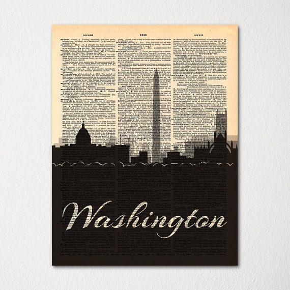 Washington Dc Skyline Dictionary Art Print/Cityscape Poster Travel Deco