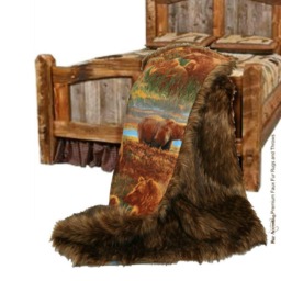 Plush Faux Fur Throw Blanket, Brown Shag With Bears, Cuddle Flannel Lining - thumbnail 2