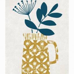 Ochre Jug, Seed Head Print, Mustard Decor, Bohemian & Blue Modern Flower Art, Skandi Botanical A4, A3, Unframed - thumbnail 3