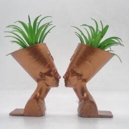 Copper Coloured Pair Of Queen Nefertiti Planters, Egyptian Mimi Vase, Egyptian Sculpture, African Queen Plant Pot, Egyptian Gift Idea - thumbnail 3