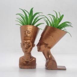 Copper Coloured Pair Of Queen Nefertiti Planters, Egyptian Mimi Vase, Egyptian Sculpture, African Queen Plant Pot, Egyptian Gift Idea - thumbnail 2